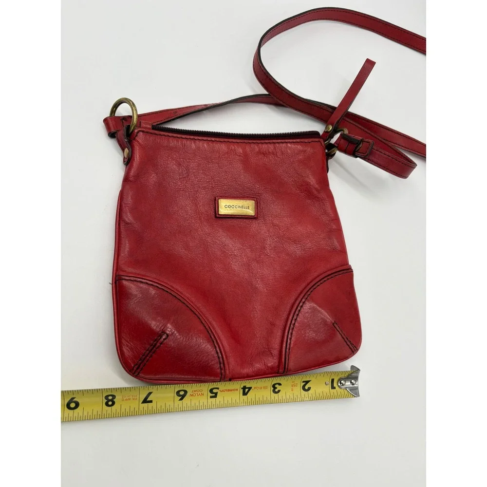 Coccinelle Red Leather Crossbody Bag Italian Small Messenger Purse Gold Logo